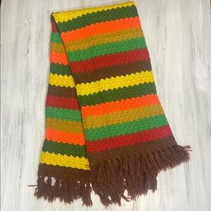 VTG 70s Colorful Chevron Knit Throw Blanket